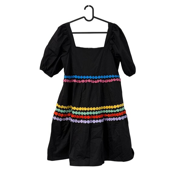 Crosby by Mollie Burch Saylor Black Rainbow Embroidered Puff Square Neck Dress S - Picture 3 of 9